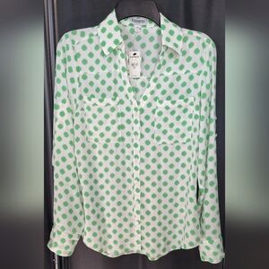 Express White Blouse with Green Pattern